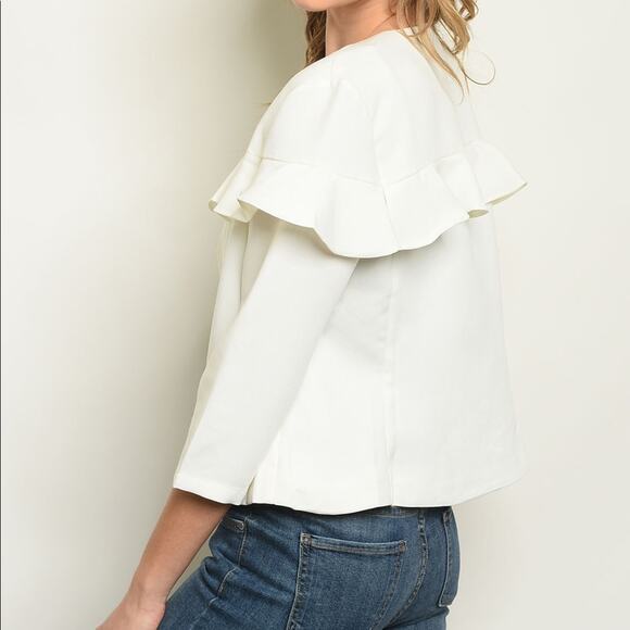 Lightweight Ruffle Jacket Ivory Zip Up - Picture 3 of 9